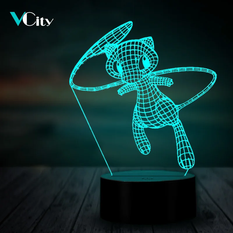 VCity Покемон 3D светодиодный ночной Светильник прекрасный мяу лампа Спальня