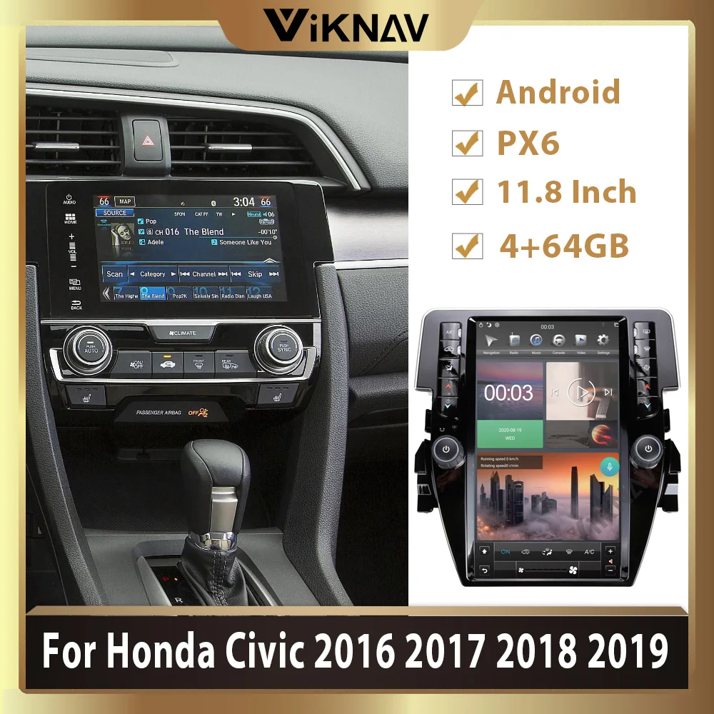 Автомобильный радиоприемник 11 8 дюймов на Android для Honda Civic 2016 2017 2018 2019