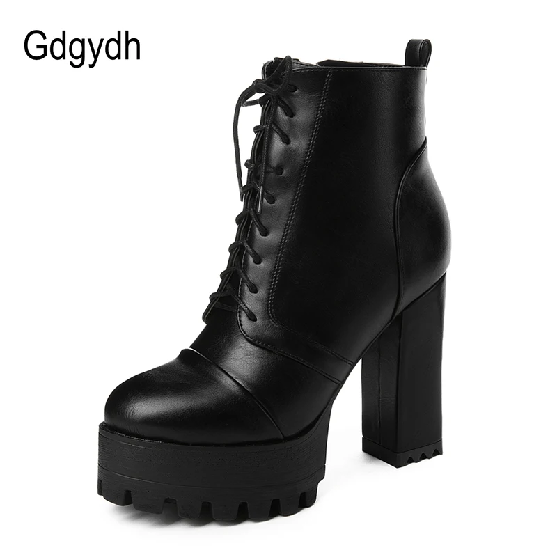 Женские ботильоны на шнуровке Gdgydh черные платформе и высоком каблуке молнии в