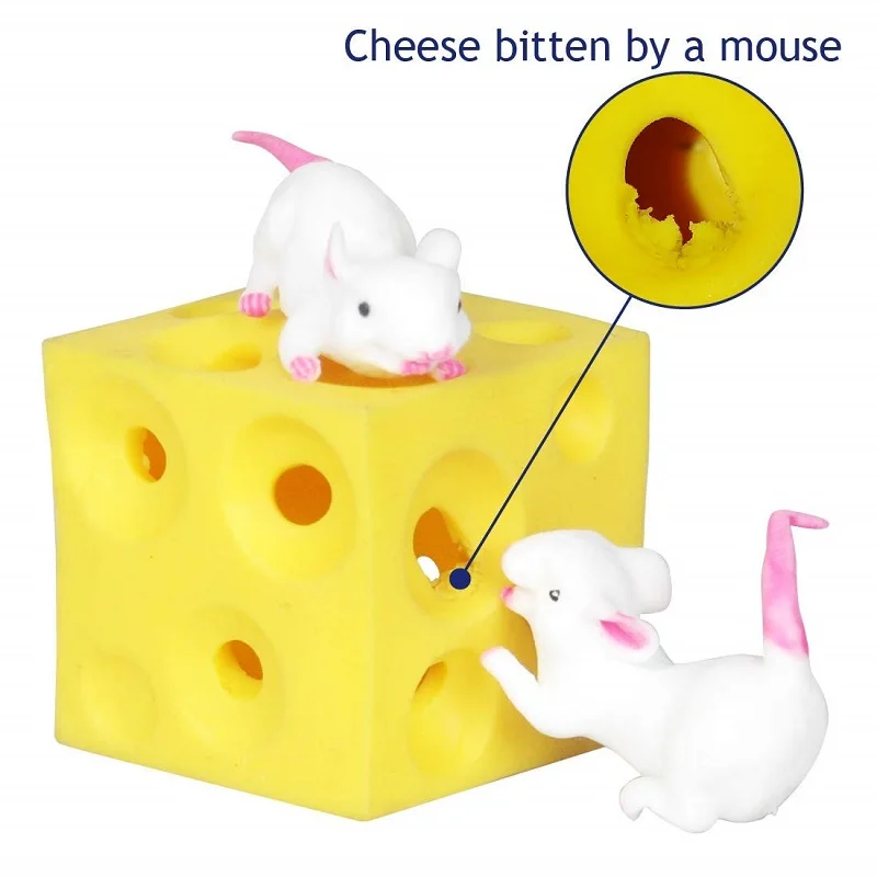 

Funny Mice and Cheese finger Squeeze Toys Slime Extrusion Stretchy Mice Hide In Cheese Hole Block Latex Stressbusting Toy