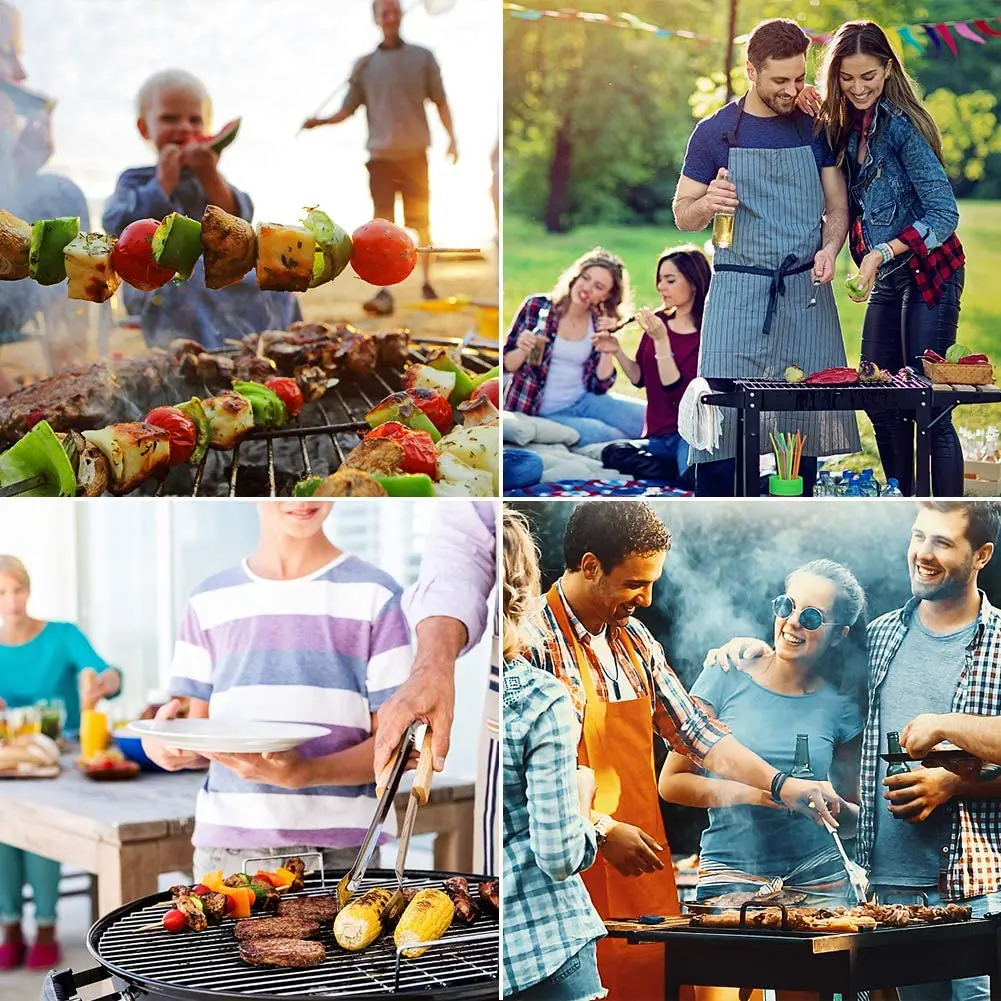 Kebab Skewers 20 Pcs Stainless Steel BBQ Reusable Flat Round Barbecue Grilling Wooden Handle Quick Meat String | Дом и сад