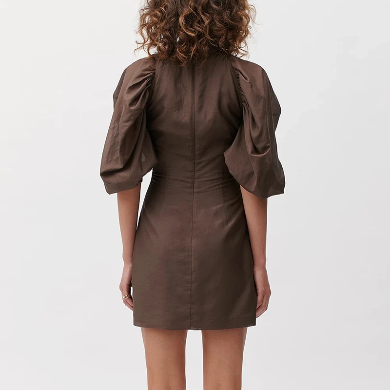 Летнее винтажное женское платье на пуговицах с высокой талией мини-туника