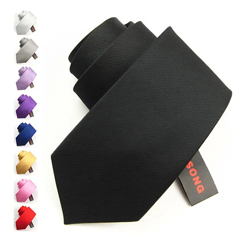 

High Quality New Fashion Men's Business 8cm Solid Color 100% Silk Tie Wedding Ties for Men Designers Brand with Gift Box