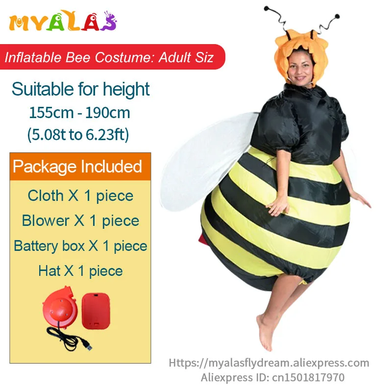 Adult Bee Пурим ковбой, наездник, лошадь, надувной костюм на Хэллоуин, карнавал, единорог, динозавр, утка, пчела, петух, косплей костюм для детей, взрослых - Цвет: Adult Bee