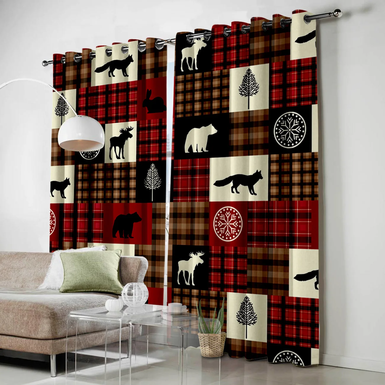 Рождественская тематика животные буйвол красные Клетчатые Занавески для