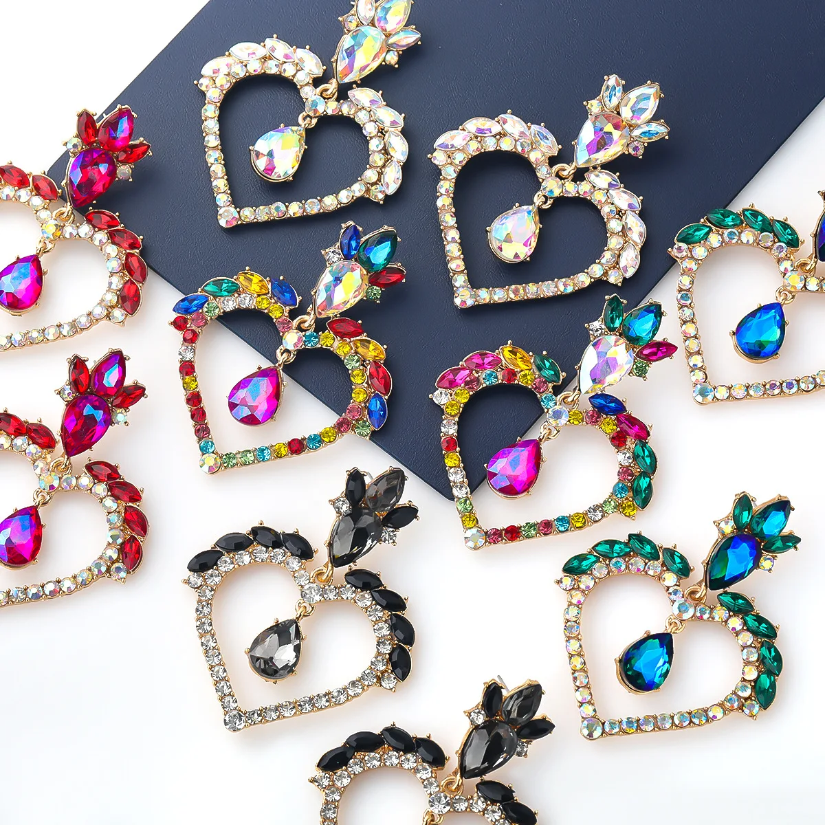 

Za Drop Earrings Jewelry Earrings Classy Lady Big Brand Earrings Baroque Heart Earrings Inlaid with Water Drop Color Rhinestone