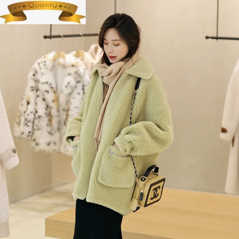 

Женское меховое пальто, настоящая Корейская однотонная овчина, зимнее пальто, женская шерстяная куртка, женская одежда 2021, манто для женщин ...