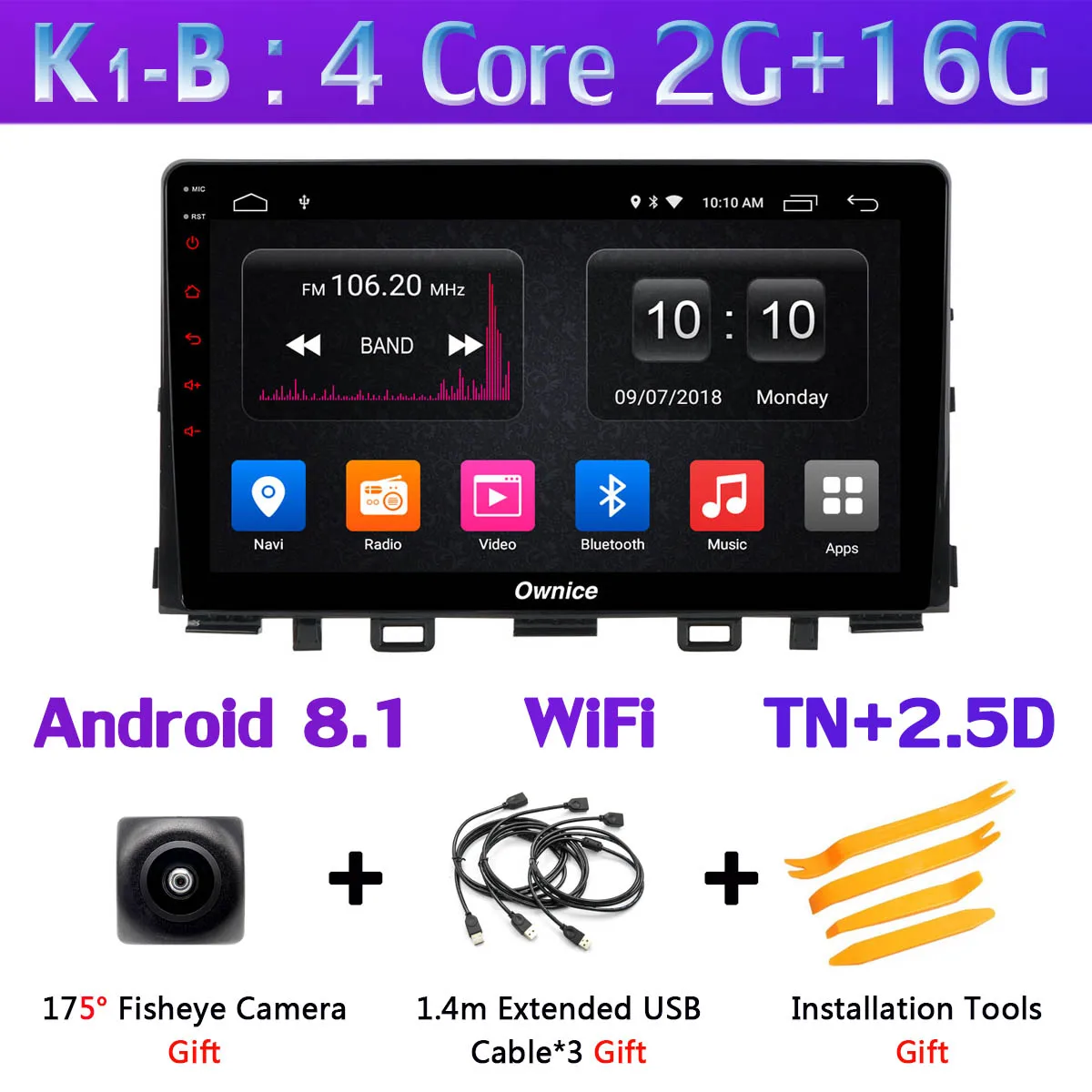 K1-B 1din 360 ° панорамный 4G SIM Wi-Fi Android 9,0 8Core 4G+ 64G DSP CarPlay автомобильный мультимидийный Навигатор Радио плеер для Kia Rio - Цвет: K1-B