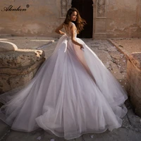 alonlivn elegant tulle beading crystals a line wedding dress v neck bridal gowns with button