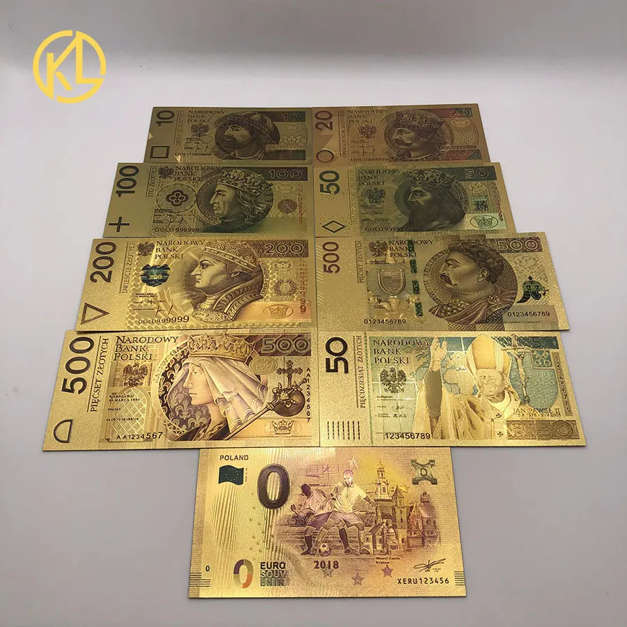 9 pcs for a set 1 шт./компл. 500 PLN чистый банкнота из золотой фольги Польша сувенирные банкноты памятные банкноты поддельные деньги - Цвет: 9 pcs for a set