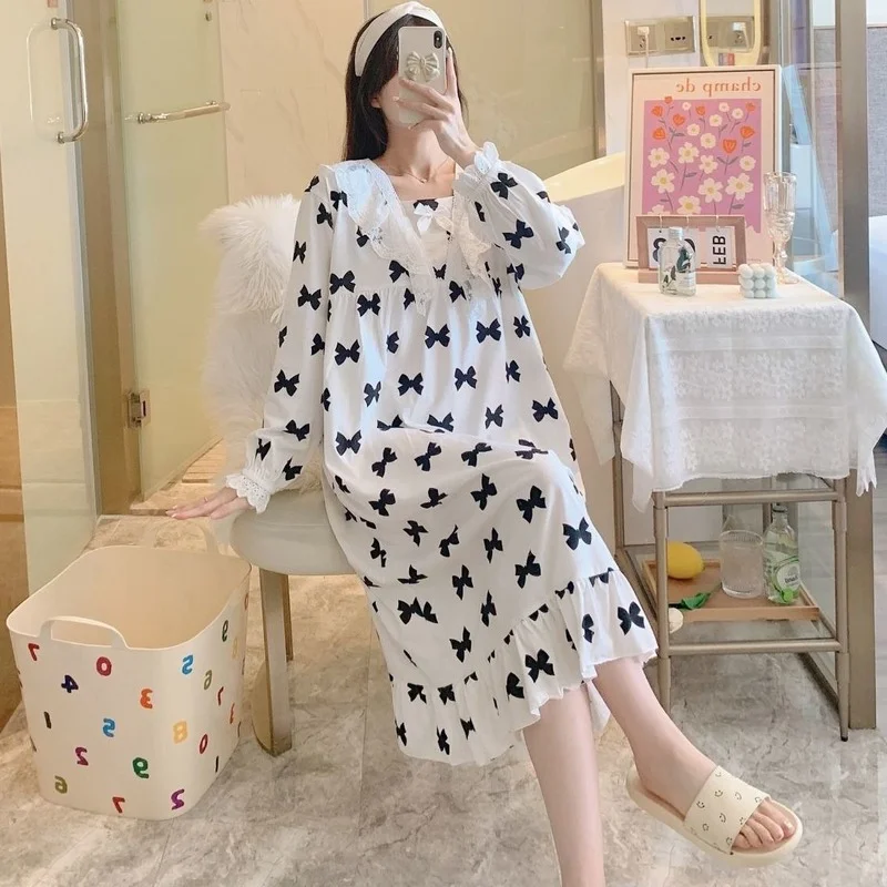 

Autumn Winter Cotton Women Sleepwear Soft Sleepshirt Long Sleeve Woman Nightgown Young Girl Outwear Nightdress Party X64