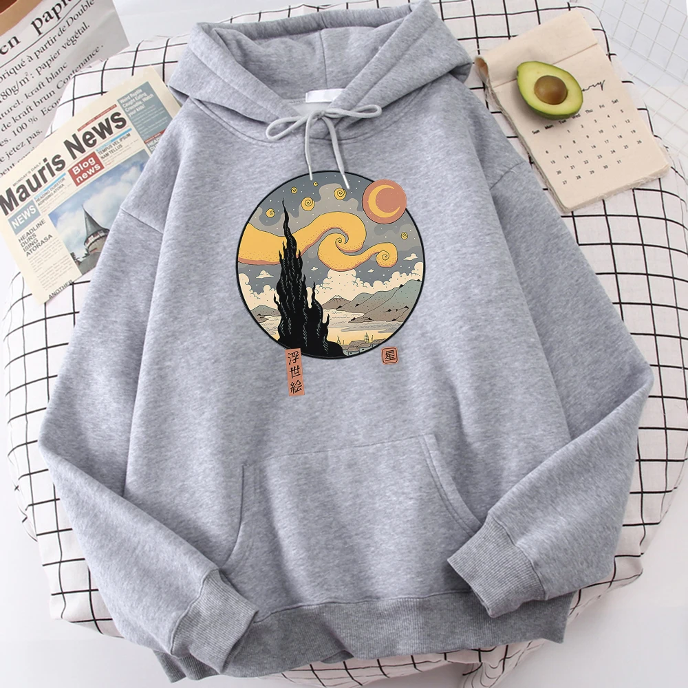 

Hot Sale Soft Brand Tops Starry Ukiyo-E Night Cool Printing Male Sweatshirt Thermal Vintage Men Hoodie Oversized Fleece Hoodies