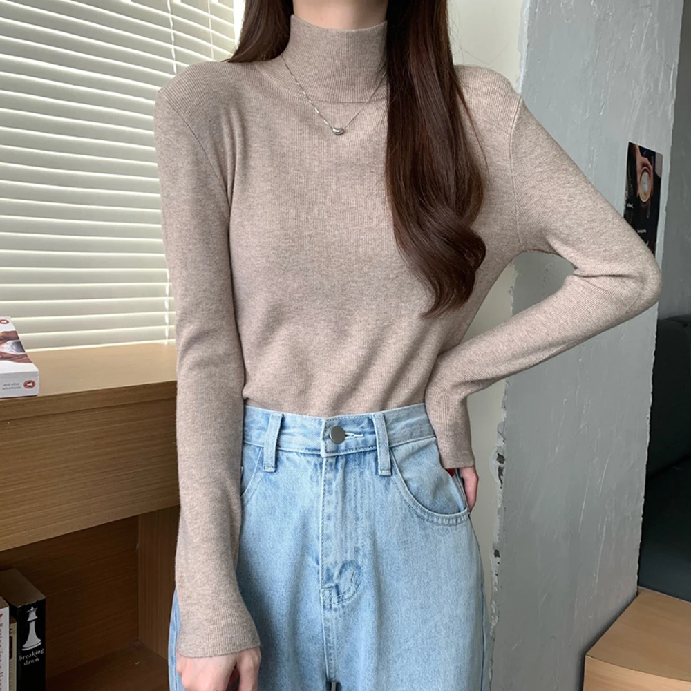 

New Spring Autumn Casual Long Sleeve Knitted Sweater Women Turtleneck Pullover Sweater Women Korean Style Basic Tops