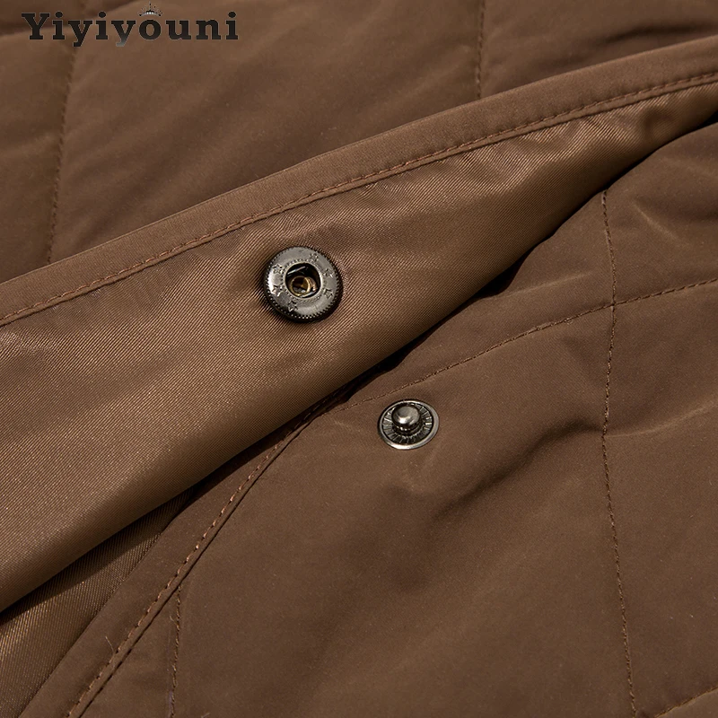 Yiyiyouni Diamond Lattice Long Padded Parkas Women Autumn Winter Belted Cotton Liner Down Jacket Female Elegant Slim Warm Coats