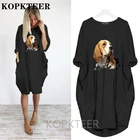 Плюс размер, женские миди юбки, платье с длинным рукавом, платья для девочек Милая Бигль с круглым вырезом и принтом, толстовка с капюшоном, женская повседневная обувь в винтажном стиле; Vestidos; Сезон осень