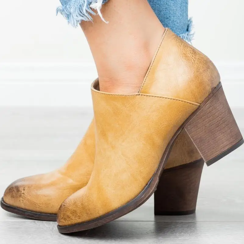 Женские ботильоны осенние туфли лодочки на Высоком толстом каблуке с круглым