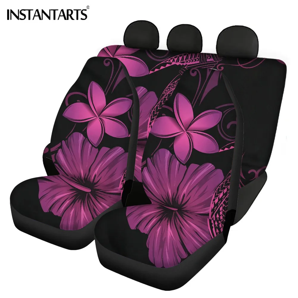

INSTANTARTS Hawaii Flower Frangipani Printed Front/Back Cars Seat Cushion Dust/Dirty proof Stretch Car Seat Protector Universal