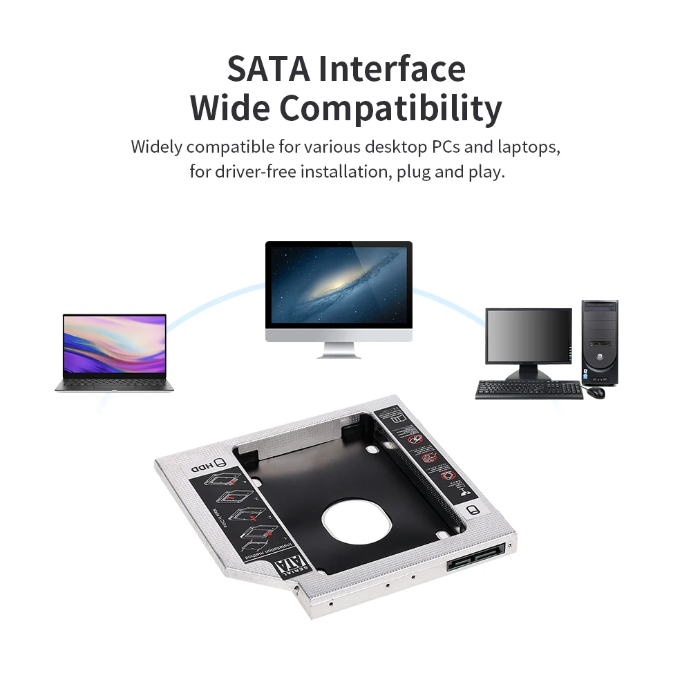 Алюминиевый сплав SATA3.0 2nd HDD Caddy 12 7 мм 2 5 дюймов корпус SSD для настольных ПК