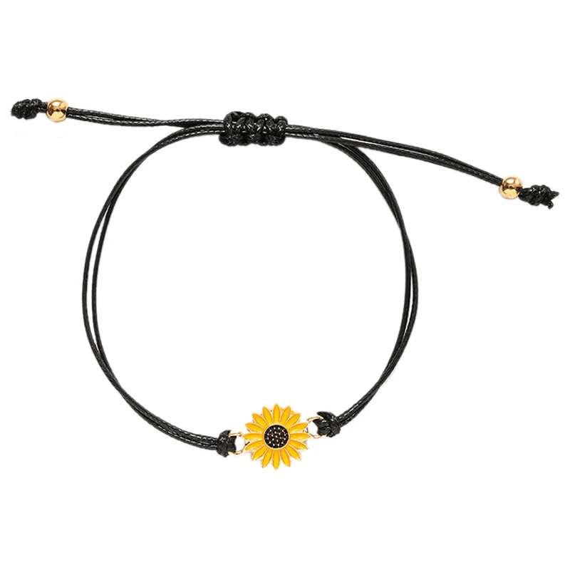

2Pc Sunflower Bracelet Friendship Jewelry Gift Adjustable Woven Bracelet Boho Bridesmaid Birthday Gift