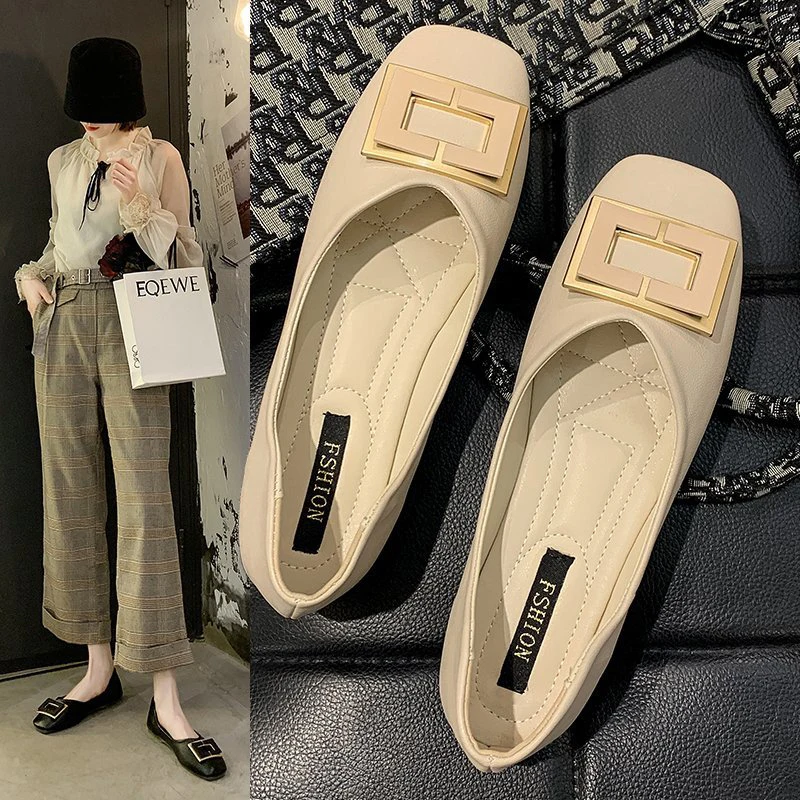 

Fashion all-match shallow mouth non-slip flat shoes spring new comfortable soft bottom square toe women's shoes