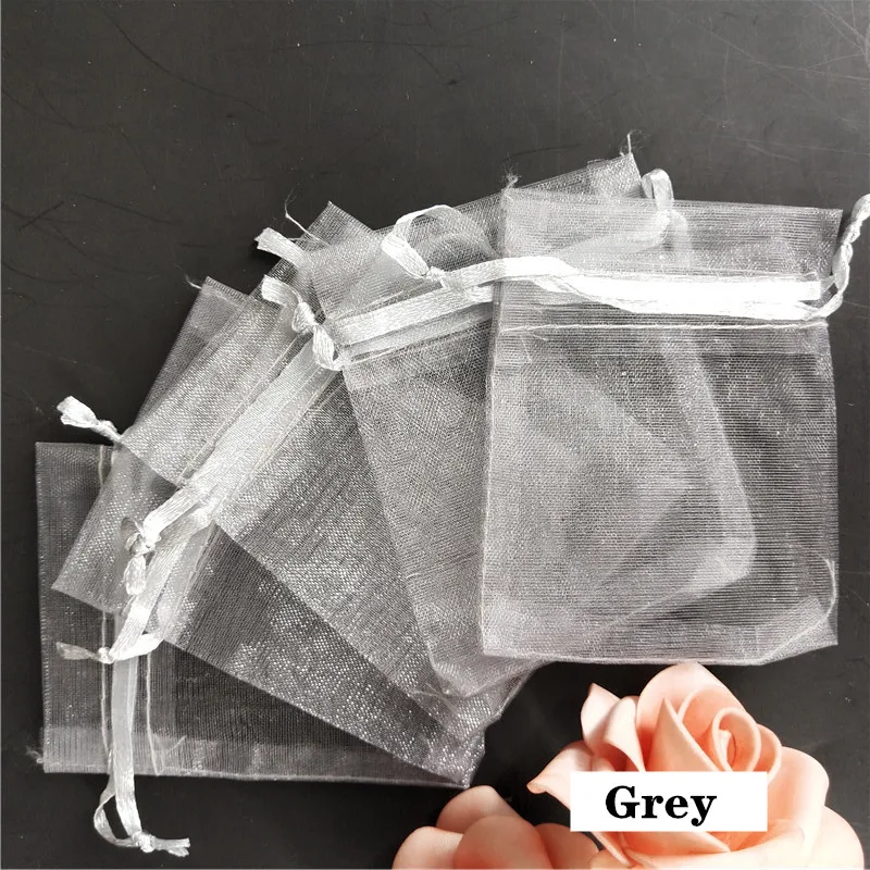 grey 50 шт. 7x9 9x12 15x20 красочные сумки из органзы Ювелирные изделия из тюля Сумки на Рождество свадьбу подарочная упаковка для конфет мешок Тюль fabric9Z - Цвет: grey