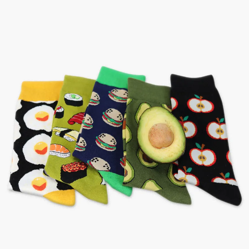 Авокадо омлет гамбургер суши Apple растения фрукты еда носки короткие хлопковые с