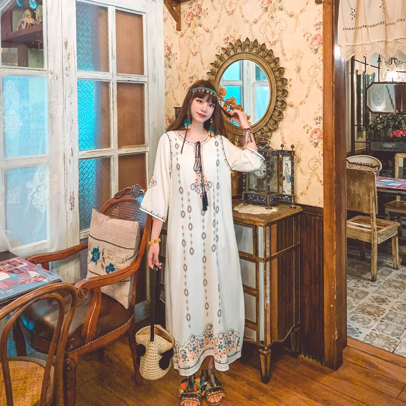 

Fashion national style travel photo dress Bohemian women's holiday dress travel seaside clothes printing casual loose dress