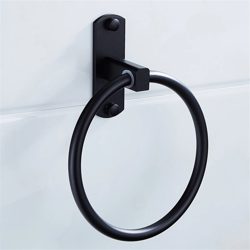 

Black Stainless Steel Round Style Wall-Mounted Towel Ring Holder Hanger Bathroom Household Storage Shelf owel Holder