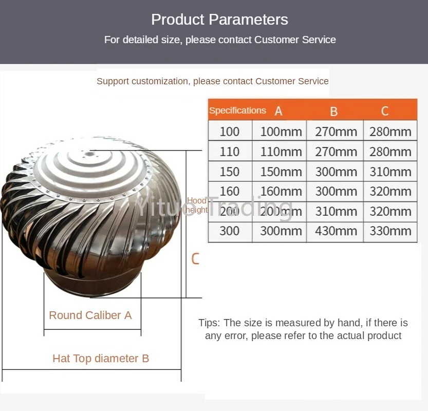 Вытяжной вентиль на крышу 100 тип без электропитания утолщенный вытяжной клапан