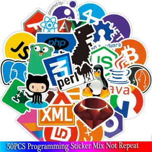 Наклейки для программирования Java JS Php Docker Bitcoin Html Cloud Language, забавные наклейки с приложением для ноутбука, автомобиля, наклейки сделай сам, 50 шт.