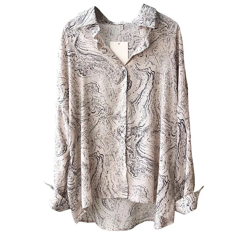 

ZAWAHIKI Printing Women's Shirt Spring 2021 Korean Loose Casual Tops Turn-down Collar Single Breasted Long Sleeve Fashion Blouse