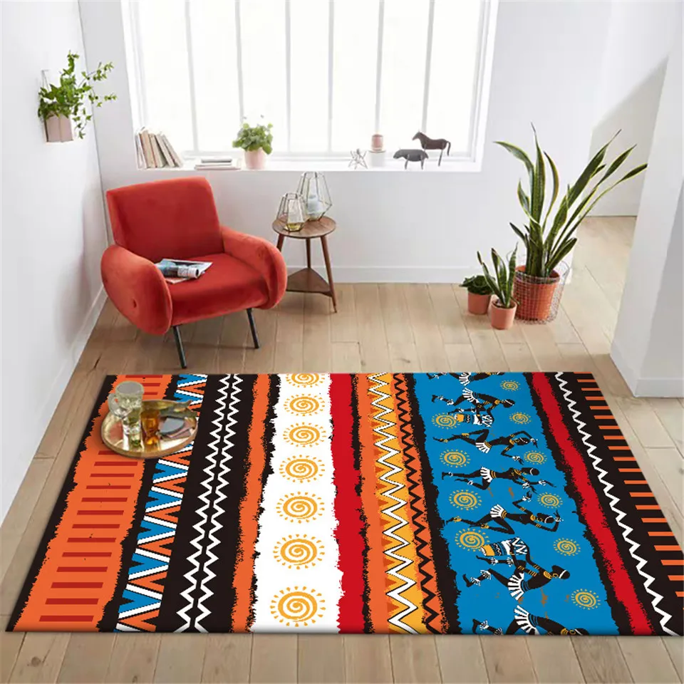 

Wishstar Bohemia Rug Orange Blue Carpet Geometric Printed African Ethnic Tribe Style Floor Rugs Bedroom Striped Kichen Mat
