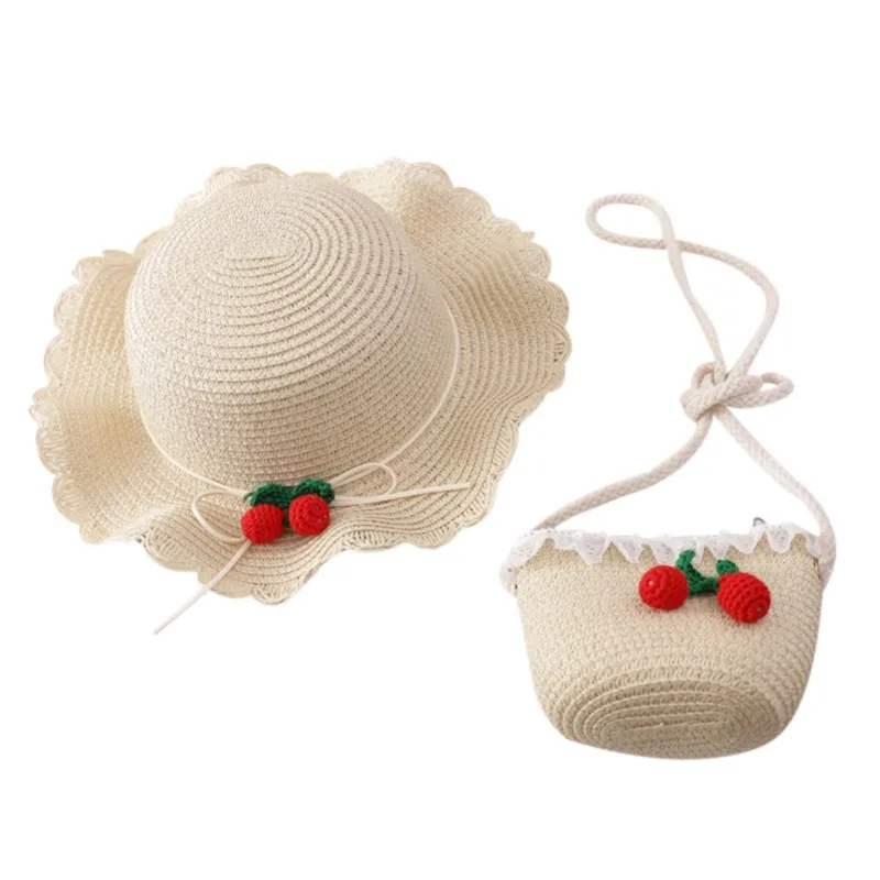 Детская Очаровательная соломенная шапочка для пляжа и сумочки принцессы