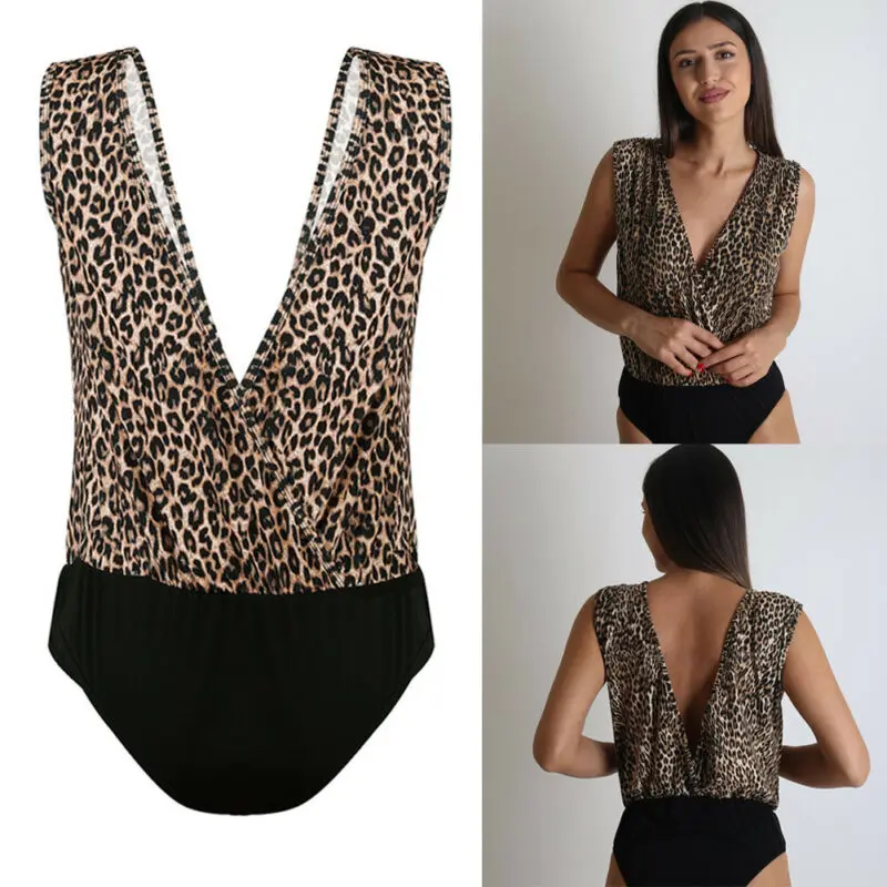 Модная одежда хит женский леопардовый топ без рукавов шорты комбинезон костюм