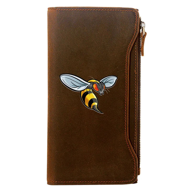 

New Arrival Fashion Bee Design Credit Card Holder Package Genuine Leather Zipper Wallet Men Long Clutch Purse Gift