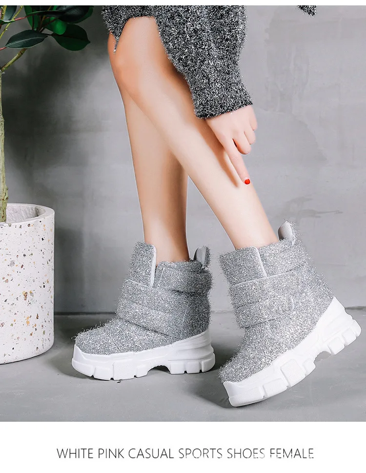 Повседневная обувь; женские Ботинки martin, увеличивающие рост; zapatos de mujer; модные брендовые женские ботильоны на не сужающемся книзу массивном каблуке; женские Серебристые ботинки на меху