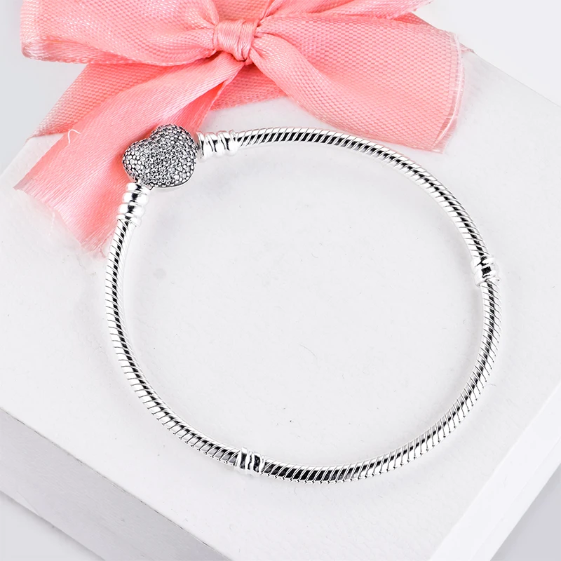 

100% 925 Sterling Silver Jewelry Pave Heart Clasp Bracelets Free Shipping