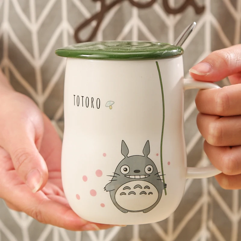 Мультфильм Тоторо кошка керамические s кофейные кружки с ложкой и крышкой Молоко