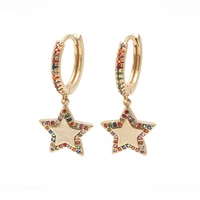 sipengjel 1 pair fashion rainbow colorful star earrings high quality cz crystal pendant hoop earrings for women jewelry 2021