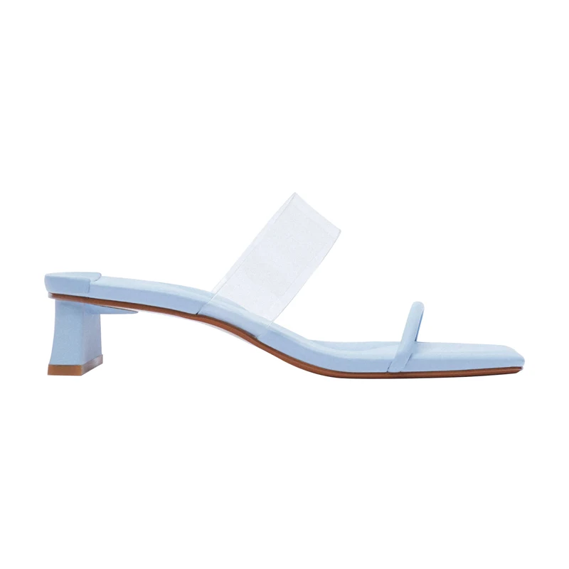 

2021 Summer Slippers Woman French Girls Sexy Thick Heel High Heels Sandals Transparent Pvc Slides Shoes Elegant Blue Flip Flops