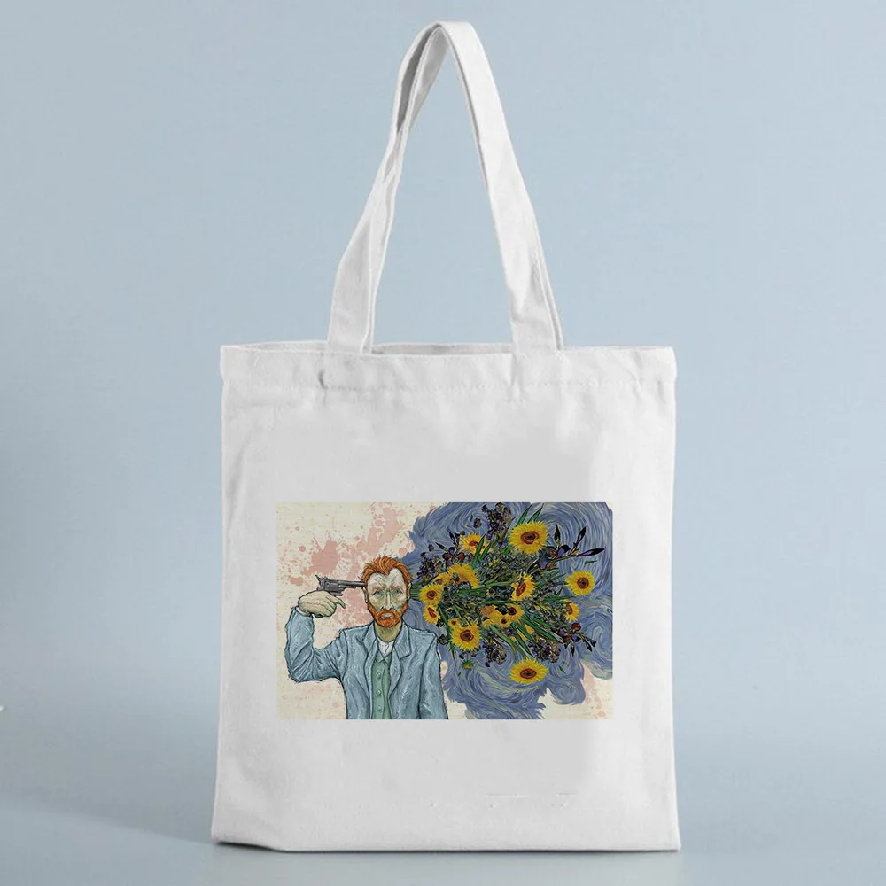 

Shopping Bag Graphic Van Gogh Pattern Canvas Tote Bags Foldable Shopper Bag Student Book Bags Aesthetic Vintage Shoulder Bags
