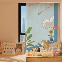 cute cat anime curtains short curtains bedroom kitchen living room curtains decoration free perforated velcro self adhesive