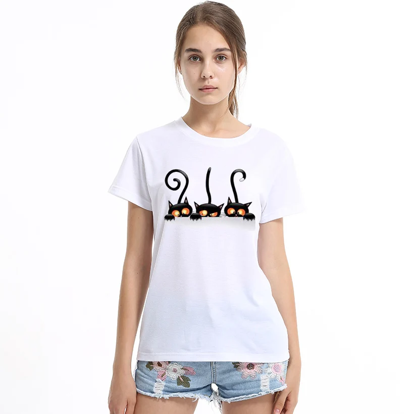 Лидер продаж летняя женская футболка с 3D рисунком озорного черного кота красивые