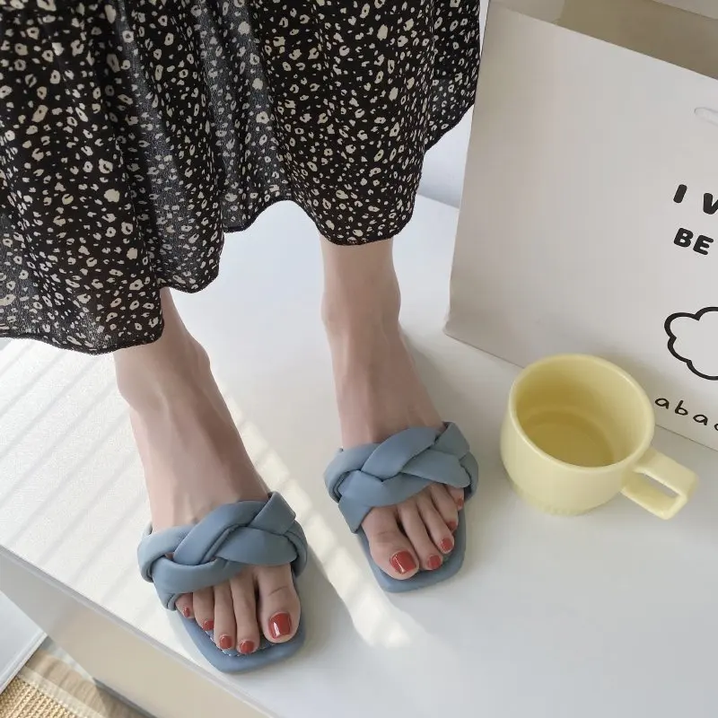 

Women Sandals Summer Shoes for Women Flat Sandals Rubber Shoes 2021 Leather Slides Plus Size Soulier Femme