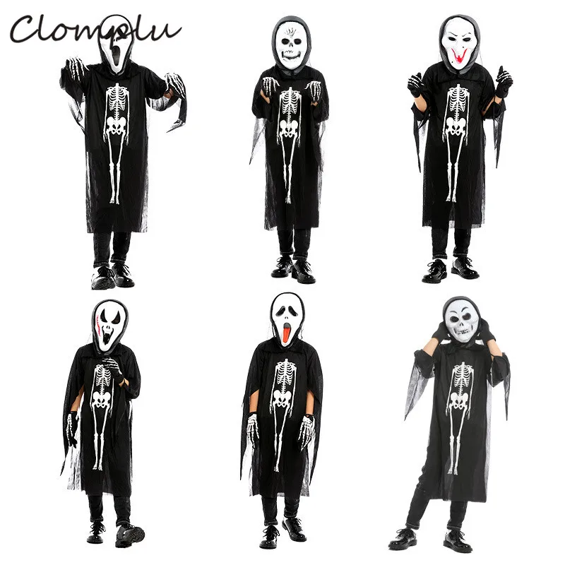 Детский маскарадный костюм Clomplu на Хэллоуин с черепом и длинным языком ведьмы из