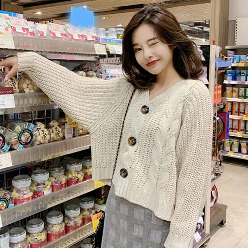 

Knit sweater cardigan Women Button Softy Lovely Durable Knitted Cardigan Sweater Korean Long Sleeve Loose Harajuku tops