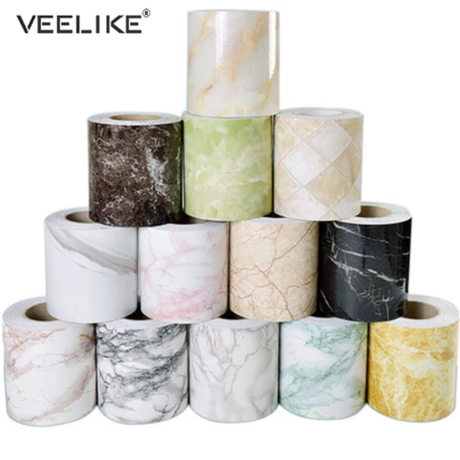 

Marble Self adhesive Waist Line Wallpaper Waterproof Decorative Wall Border for Living Room Floor Corridor Skirting Line Sticker