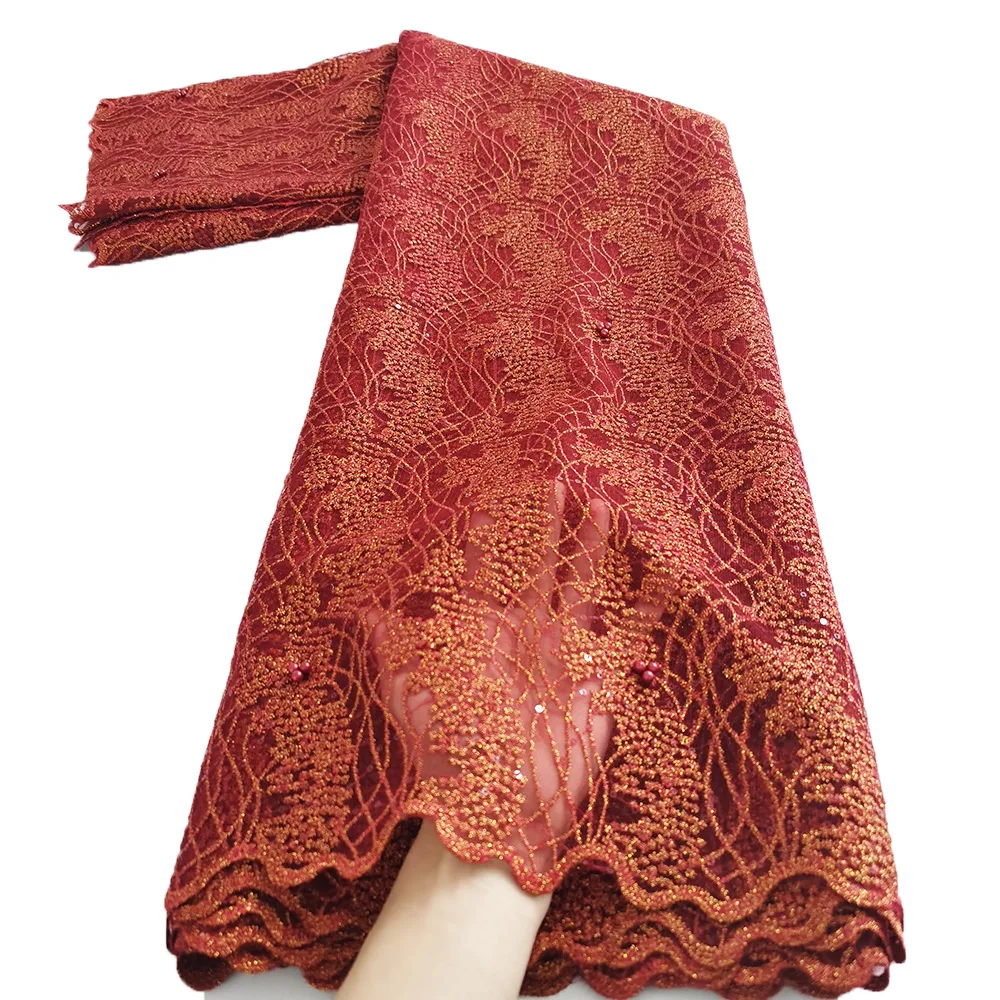 

2020 Latest Gold Lace Fabric High Quality African Lace Gold Blue Mesh Beading Lace Material Women Dress Laces