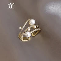 luxurious and exquisite three layer pearl gold color adjustable ring for woman jewelry korean fashion girls unusual accessories