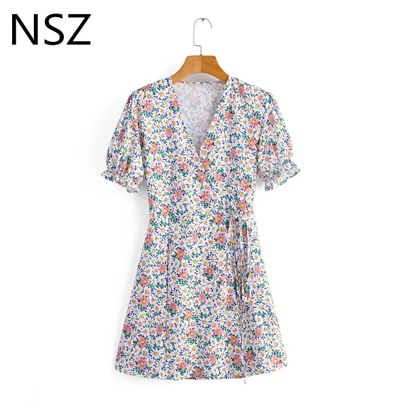 Женское платье с запахом NSZ Летнее мини коротким рукавом v образным вырезом и